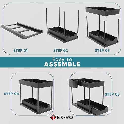 Image of TEX-RO 2 Tier Under Sink Storage Organizer for Kitchen & Bathroom /Pullout Cabinet Organizer for Kitchen Cabinets /Under Sink Organizer /Bathroom Cabinet Storage(Pack of 1, Black)