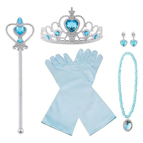Vicloon Princesse Accessoires pour Costume d'elsa, 5 Pièces avec Tresse/Boucles d'oreilles/Gants/Diadème/Baguette Magique pour Cosplay Noël Fête Party...
