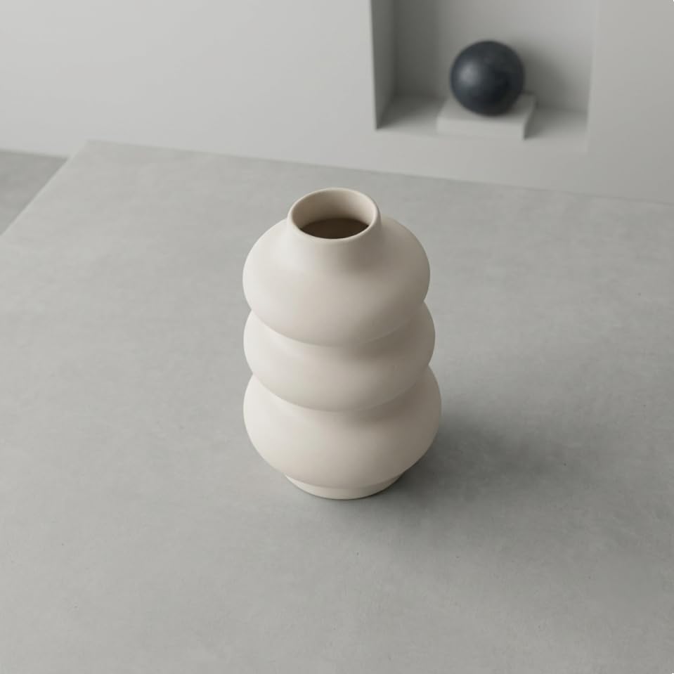 Image of Modern Ceramic Flower Vase for Home Decor Matte White Decorative Table Vase Nordic Minimalist Vase for Pampas Grass, Dried & Artificial Flowers Living Room, Bedroom, Office