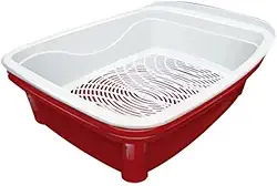 Caixa de Areia Higiênica para Gatos, Vermelha, Polipropileno, 3 Peças com Bandejas e Peneira