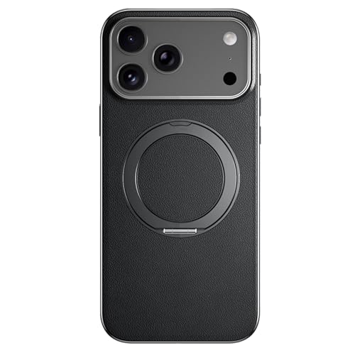Étui en cuir pleine fleur pour iPhone 17 Pro Max avec placage chic et anneau magnétique noir