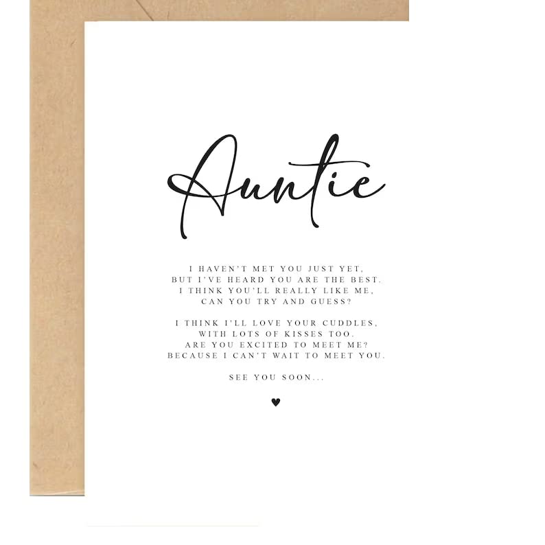 Auntie to be Poem Pregnancy Announcement A5 Card with kraft envelope, from bump card, Pregnancy Reveal, Friends