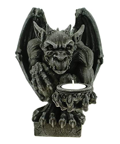 Teelichthalter Gargoyle als Wächter mit Flügeln Figur 21 cm Handgefertigter Deko-Teelichthalter aus Polyresin – Gothic Statue für Haus, Terrasse & Garten – Geschenkidee