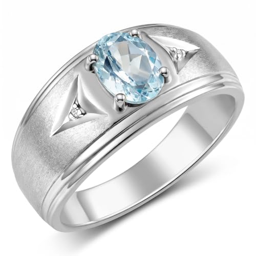 Image of Rylos Men's Rings Classic Design 8X6MM Oval Gemstone & Sparkling Diamond Ring - Color Stone Birthstone Rings for Men, Sterling Silver Rings in Sizes 8-13. Elevate Your Style with Timeless Elegance!