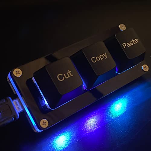 BTXETUEL Mini 3-Key Cut Copy Paste Keyboard Ctrl X C V Shortcut One-Handed RGB Macro Pad for Gaming and Working - Mechanical Osu Keypad, Programmable, Black, USB