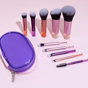 Portable ON THE GO Makeup Brush Set, COSHINE 10pcs Easy-taken Mini Full Complete Function Cosmetic Brushes Kit with Brush Pouch (colorful)