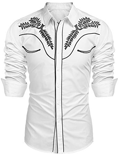 COOFANDY Men's Western Shirts Long Sleeve Embroideres Cowboy Shirts Casual Button Down Shirt