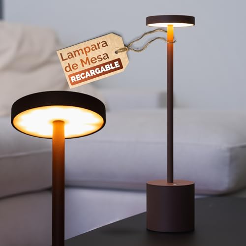 Kasbbu Lámpara de Mesa Recargable Marrón – Lámpara Mesita de Noche con Botón, Luz Regulable para Dormitorio, Lámpara de Mesa Vintage, Lámpara Sobremesa y Lámpara Noche