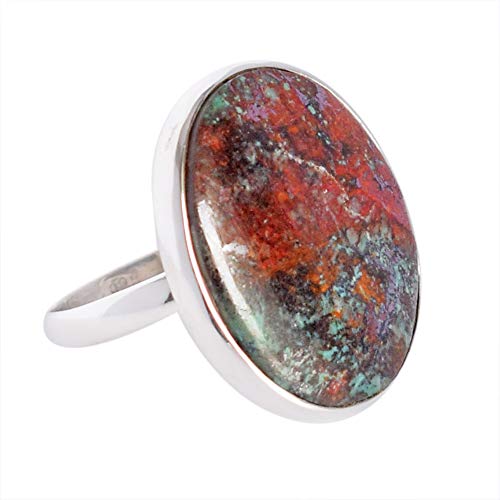 Anillo de plata 925 ajustable jaspe natural mujer joyería fina FSJ-3885