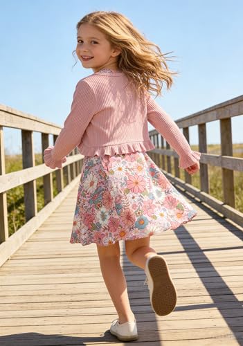 6T 7T Pink Dress for Little Girl Size 6 7 Little Girls Cute Floral Long Sleeve Rufffle Spring Summer Dresses Kids Girl Casual Sundress Outfits — view 5