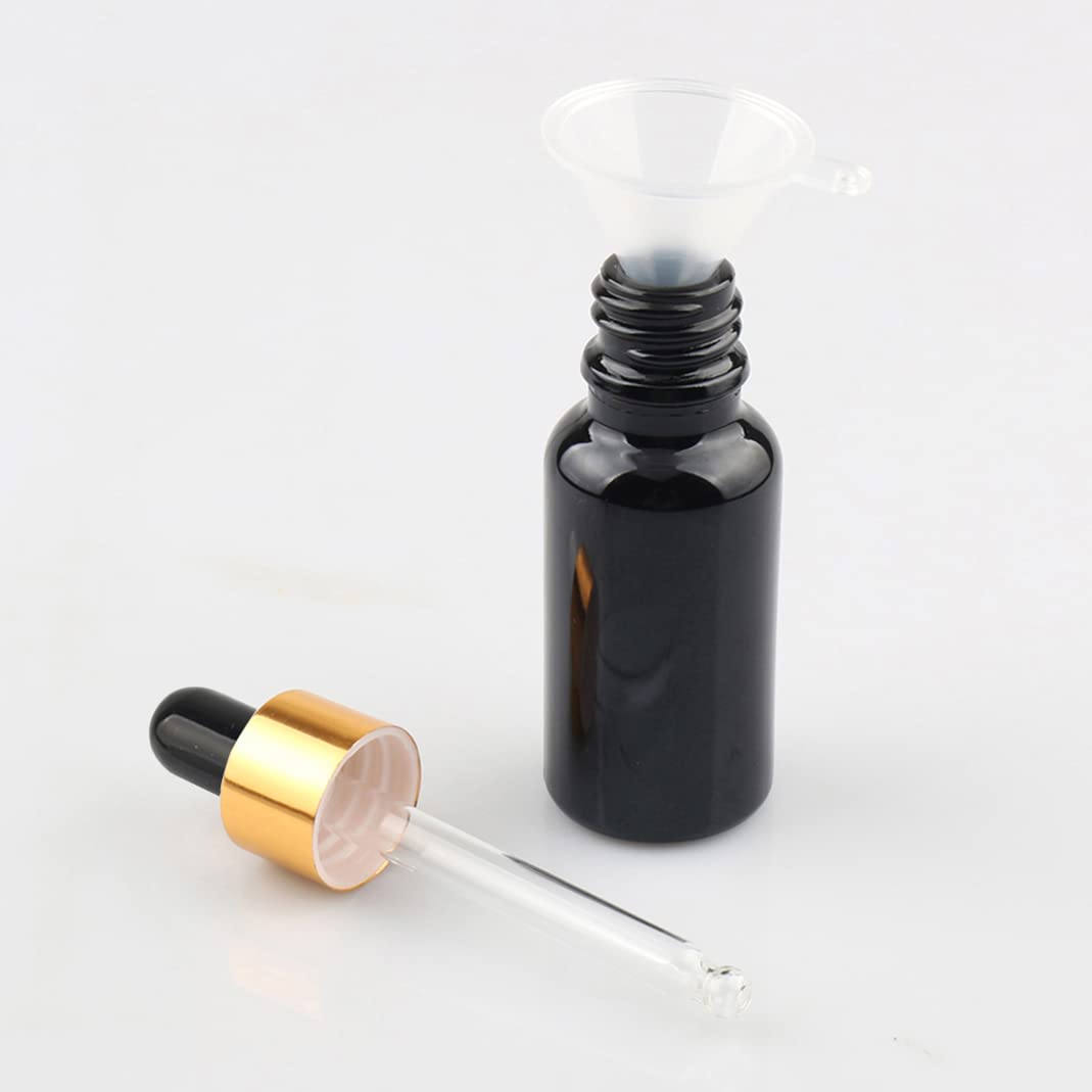 24 Pieza, 20ml Negro Frasco Cuentagotas Cristal con Tapón de Rosca Oro, Botellas de Cristal con Pipeta, para Cosmético Aromaterapia Aceites Esenciales