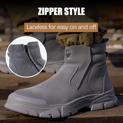 Image of GLANOUDUN Steel Toe Boots for Men Welding Work Boots Indestructible Mens Safety Toe Boot Zipper Construction Boot Laceless Welder Footwear