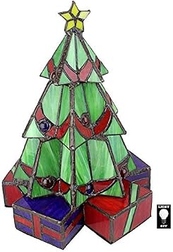 Design Toscano Christmas Tree Stained Glass Lamp Illuminated Sculpture