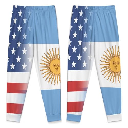 American And Argentina FlagChildren's Pajama Set Round Neck Long Sleeve Top + Pants Two-piece Set160CM4