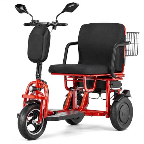 Genérico Scooters De Movilidad De Viaje de 3 Ruedas Scooter Electrico Discapacitados Plegable Triciclo Electrico Adulto con Cargador y Cesta,F