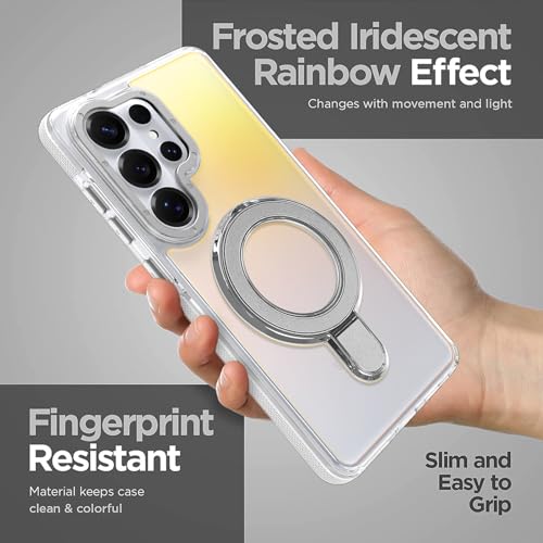 Image of Magnetic for Samsung Galaxy S26 Ultra Case with Stand [Compatible with Magsafe] [Cute Fluorescent Design] [1 Screen Protector] Slim Translucent Matte Case for Galaxy S26 Ultra 6.9 inch, White