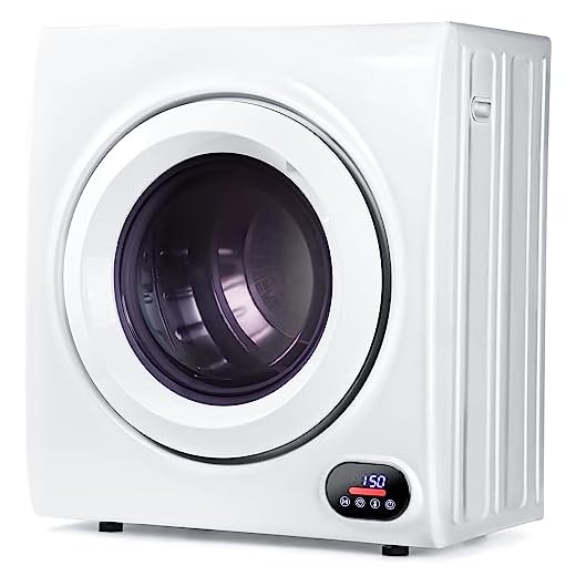 Euhomy Compact Laundry Dryer, 2.65 cu ft Front Load Stainless Steel Clothes Dryers With Exhaust Pipe, 1400W, LCD Control Panel Four-Function Portable Dryer For Apartments, Home, Dorm, White.