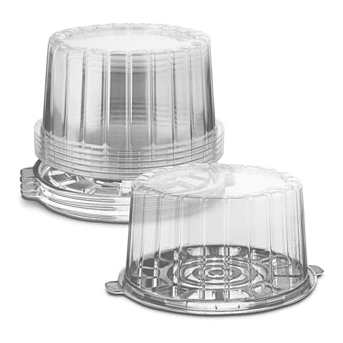 MT Products PET Plastic Cake Container - 5 Pieces with Clear Cover for Optimal Product Visibility for 8” Round 2 Layer Cake - Plastic Bakery Box - Made in The USA Cover