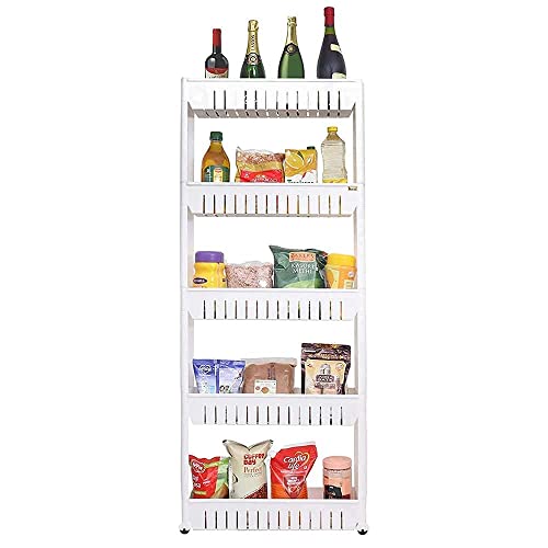 Image of 5 Layer Storage Organizer Slim Rack and Shelf with Wheels for Easy Slide| Unbreakable Plastic, white