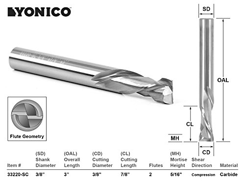 Image of YONICO CNC Endmill Router Bit Solid Carbide 3 /8-Inch Diameter X 1-Inch Cutting Length 3 /8-Inch Shank 14423