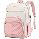 LUOCIP Laptop Backpack for Women Work Bookbag: 15.6 Inch College Backpacks with USB Charger Anti-Theft School Book Bag for Students Causal Travel Bookbags for Girls Nurse Teacher Back Pack Beige Pink