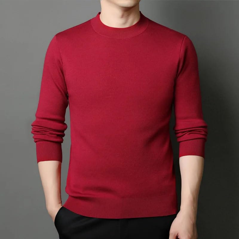 Men's Wool Thicken Long Sleeve Sweater Solid Mock Neck Pullovers Knitwear4