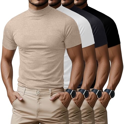 Amazon.com: Ficerd 4 Pack Men's Mock Neck T Shirts, Short Sleeve