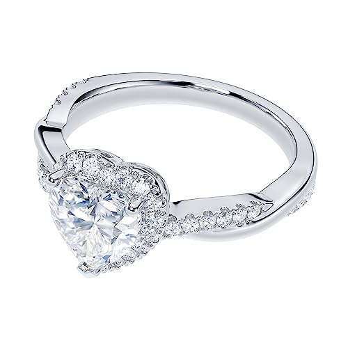 THELANDA Sterling Silver Petite Twisted Vine 1CT Simulated Heart-shaped Diamond Halo Engagement Ring Promise Ring (5.5)