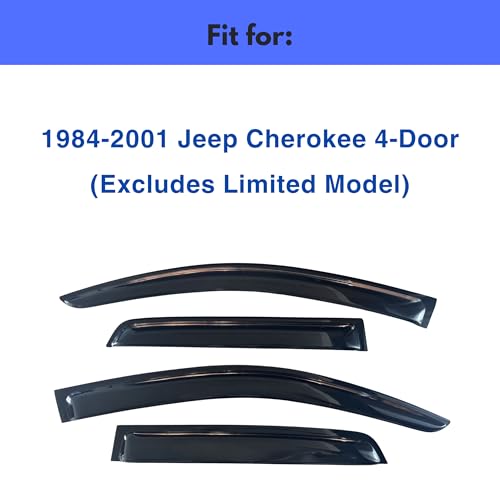 Image of IG Window Visors Fit for 1984-2001 Jeep Cherokee 4-Door, Out-Channel Rain Guards Vent Wind Deflectors 4PC, Car Accessories for 84-01 Cherokee 4-Door (Excludes Limited Model)