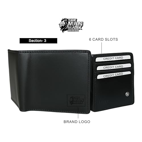 Image of Mens Wallets - Full Grain Original Leather RFID Wallet for Men, 6 Card Slots, 1 Coin Pocket, 1 ID Window, Zip Pocket /Card & Cash Holder & 1 Secret Comapartment (Large, Black)