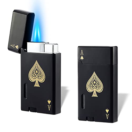Yeuligo 2 Pack Double Flame Torch Lighter Butane Refillable,Classic Pocket Ace Lighters With Visible Window,Adjustable Jet Torch Lighter,Butane Lighter For Men And Women,Without Butane(Ace Black) #TOP5