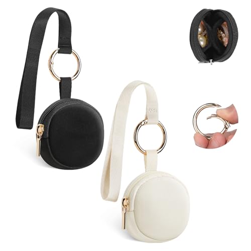 2 Mini Bolsa para Joyas Joyero Viaje para Mujeres Niñas Cajitas Regalo Navidad Cumpleaños Aniversario Pequeño Bolso de Capa de Aire Organizadora Pendientes Anillos Cadenas 5,8*5,7*2,1cm(Beige&Negro)