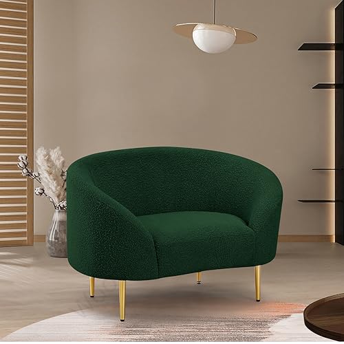 Image of Rosewood Luxury Curved Sofa in Premium Boucle Fabric | Solid Wood Structure | High Density Foam | Sturdy Golden Legs | Comfortable & Stylish Couch for Modern Living Room (Green, 1 Seater)