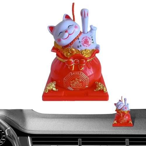 Gato moviendo Brazo agitando, Gato de la Suerte Chino | Estatua del Gato de la Suerte Gato de la Suerte con diseño de energía Solar | Decoración de Gato de la Suerte, Estatua Linda 'Coche para BU