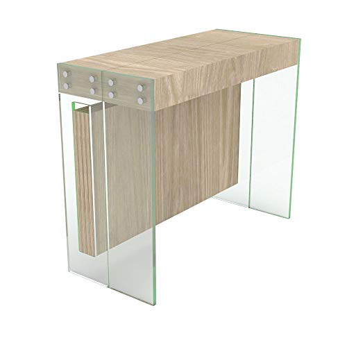VE.CA.s.r.l. Mesa consola extensible Crystal con porta extensiones de cristal – extensible de 40 cm y 250 cm, en 10 colores de madera – decoración cocina hogar diseño (roble Rock)