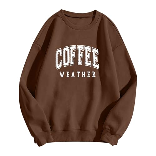Sweat-shirt femme manches longues ample pull café col rond confort garanti