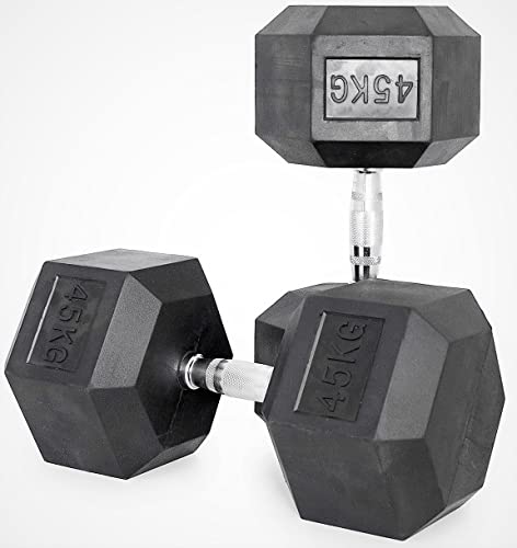 TTC Fitness Hexagonal Dumbbell pair, Rubber Coated Steel Dumbbells, Fitness equipment for men and women, Black (45 Kg X 2Pcs = 90 Kg)