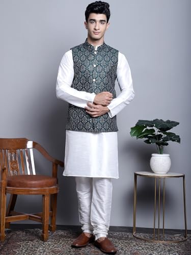 Image of Maple Clothing Men's Nehru Jacket Indian Traditional Vest Brocade Waistcoat Bandhgala Festive Wedding Outfit