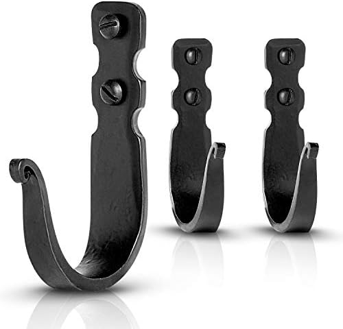 Wall Mounted Hooks - Wrought Iron Decorative Blacksmith Handmade Sturdy Metal Hangers for Bathroom and Kitchen, Rack for Hanging Robes, Towels, Coats, Clothes, Bags, Hats and Jewelries MD14003-B
