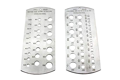 Image of US Pro 2pc Drill Bit Gauge Size Checker Metric, SAE Imperial, Hole Sizer Set