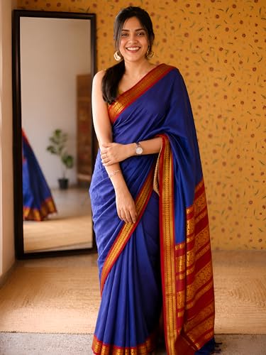 Image of South Cotton Gadwal Saree for Women | Celebrity Inspired Traditional Ethnic Wear | Chettinad & Kalyani Cotton Sarees | Soft Cotton Saree with Blouse Piece
