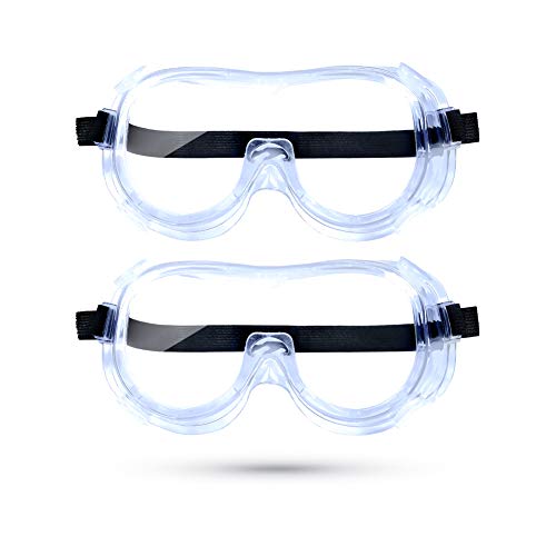 Anti-Fog Protective Safety Goggles, Clear Lens Fog-Free Anti Scratch and Wide-Vision Adjustable Chemical Splash Eye Protection Soft Lightweight Eyewear, Pack of 2