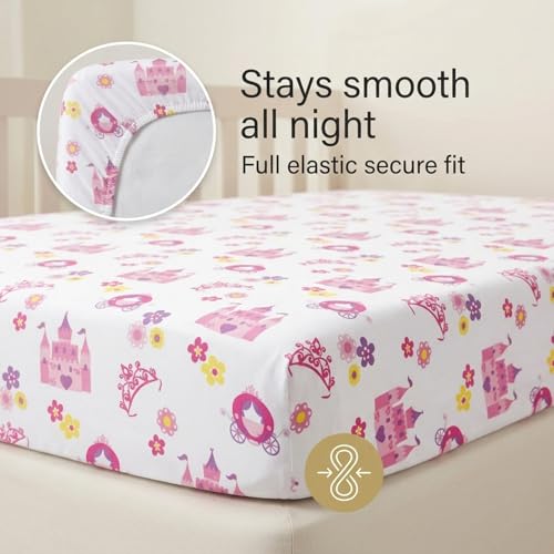 Image of Baby Girl Fitted Crib Sheet Princess Storyland, 100% Soft Breathable Microfiber Baby Sheet, Fits Standard Size Crib Mattress 28in x 52in, Nursery Sheet