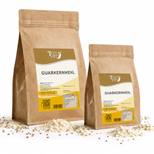 Tasty Pott Guarkernmehl I Guargummi I Pflanzlicher Zusatzstoff I Bindemittel I Zum Backen und Kochen I E 412 I Geliermittel I Ballaststoffreich I Pulver I Im Beutel 1000g