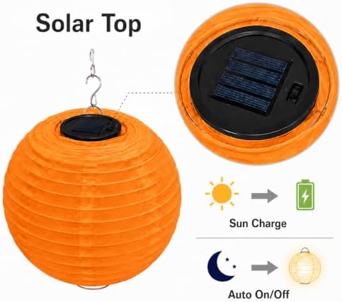 Solar Globe Lights Outdoor Waterproof - 12 Inch Nylon Chinese Lantern Ball - 3