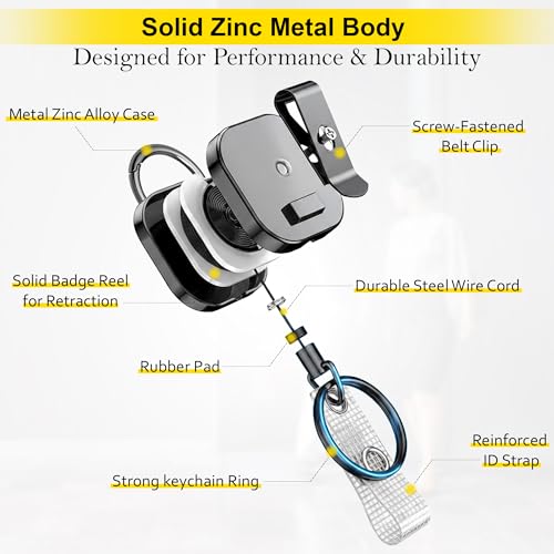 Image of GLUN Premium Pack of 1 Black Retractable Reel ID Card Holder, ID Badge Reel Clip On Card Holders Reel with 68cm Steel Retractable Cord