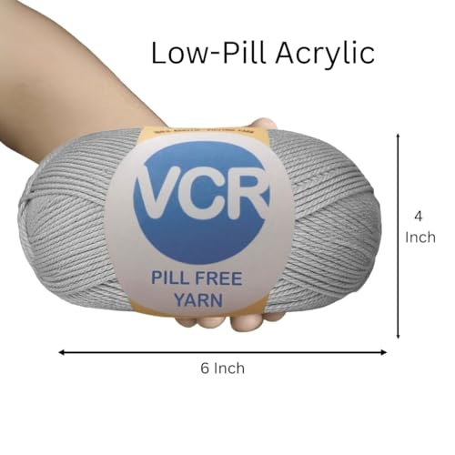 Image of VCR Grey Yarn, Pill-Free Soft Knitting Yarn, 100 Grams Hank, 263 Meters Length, Low-Pill Acrylic Yarn, Soft Crosia Threads, Pack of 1, Suitable for Beanies, Caps and Gloves