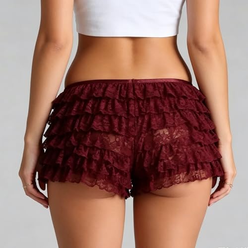 Image of Women Ruffle Bloomers Y2k Lace Trim Lolita Pettipants Cute Layered Frill Pumpkin Bottom Shorts Sweet Booty Panties
