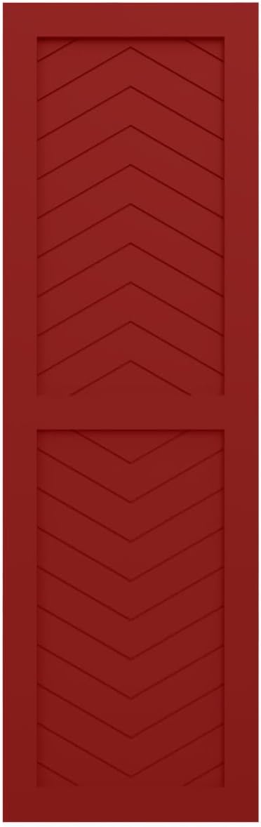 18"W x 29"H True Fit PVC Two Panel Chevron Modern Style Fixed Mount Shutters, Fire Red (Per Pair - Hardware Not Included)