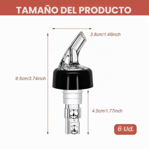 Miniatura 7 de Zyluniy Vertedor De Botellas, 6 Piezas 4cl Dosificador Auto Pour Boquillas, Cónica Boquillas Anti-Goteo Dispensador Para Vino Tinto, Whisky, Licor Fuerte Y Vino Amarillo